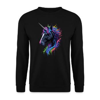 Rainbow Splash Einhorn - Unisex Pullover - Schwarz - Vorne - Alina (178cm) & Michal (187cm)