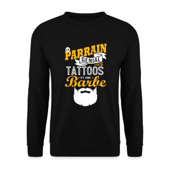 PARRAIN génial a des tattoos et une barbe t-shirt - Sweat-shirt Unisexe - noir - Devant - Alina (178cm) & Michal (187cm)