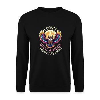 MAJESTÄTISCHE EULE: DAS TAGESLICHT IST MIR SCHEIẞEGAL - Unisex Pullover - Schwarz - Vorne - Alina (178cm) & Michal (187cm)
