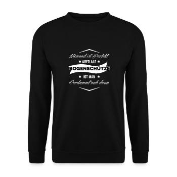 BOGENSCHÜTZE PERFEKT - Unisex Pullover - Schwarz - Vorne - Alina (178cm) & Michal (187cm)
