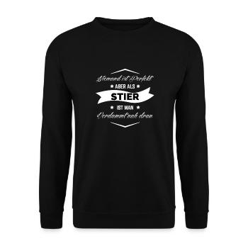 STIER IST PERFEKT - Unisex Pullover - Schwarz - Vorne - Alina (178cm) & Michal (187cm)