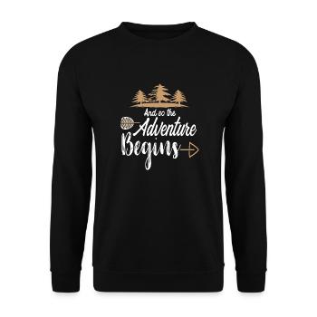 And so the Adventure Begins Camping - Unisex Pullover - Schwarz - Vorne - Alina (178cm) & Michal (187cm)