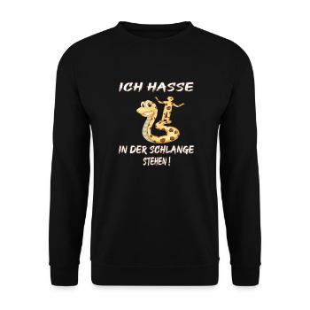 ich hasse in der schlange stehen lustig warte meme - Unisex Pullover - Schwarz - Vorne - Alina (178cm) & Michal (187cm)