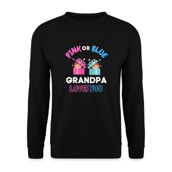 Gender Reveal, Rosa oder blau Opa liebt dich - Unisex Pullover - Schwarz - Vorne - Alina (178cm) & Michal (187cm)