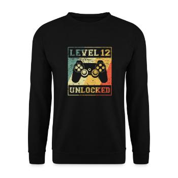 Level 12 Unlocked 12th Birthday - Unisex Sweatshirt - black - Front - Alina (178cm) & Michal (187cm)