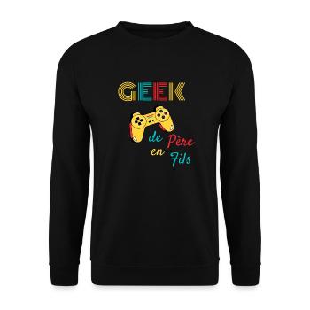 Geek de père en fils - Sweat-shirt Unisexe - noir - Devant - Alina (178cm) & Michal (187cm)