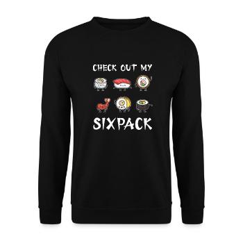 Lustiges Sushi CHECK OUT MY SIXPACK Kawaii Japan - Unisex Pullover - Schwarz - Vorne - Alina (178cm) & Michal (187cm)