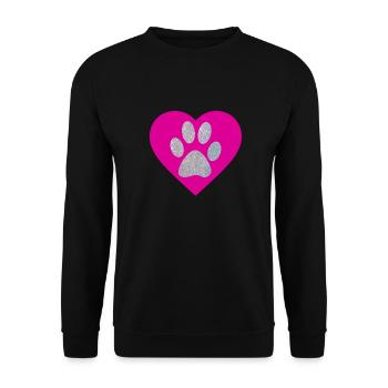 Glitzernde silberne Pfote im rosa Herzen - Unisex Pullover - Schwarz - Vorne - Alina (178cm) & Michal (187cm)