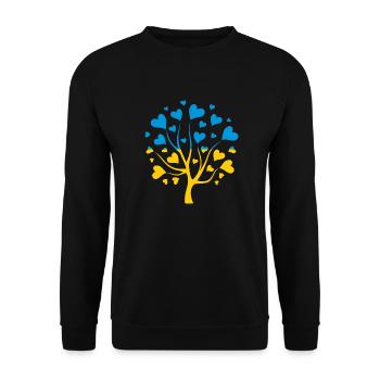 Ukrainische Flagge in Form eines Baumes der Liebe - Unisex Pullover - Schwarz - Vorne - Alina (178cm) & Michal (187cm)