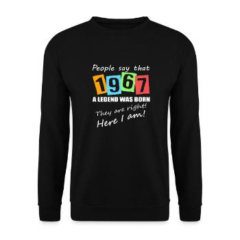 Legende geboren 1967. Lustiger Geburtstagsspruch - Unisex Pullover - Schwarz - Vorne - Alina (178cm) & Michal (187cm)