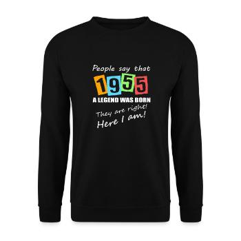 Legende geboren 1955. Lustiger Geburtstagsspruch - Unisex Pullover - Schwarz - Vorne - Alina (178cm) & Michal (187cm)