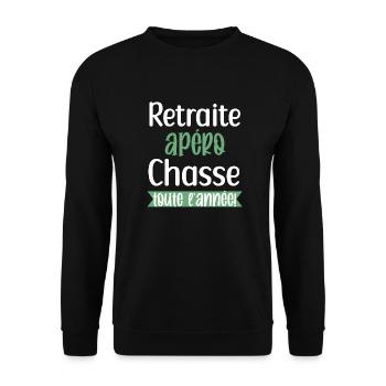 Retraite apéro chasse cadeau homme chasseur humour - Sweat-shirt Unisexe - noir - Devant - Alina (178cm) & Michal (187cm)