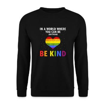 In A World Where You Can Be Anything Be Kind Retro - Unisex Sweatshirt - black - Front - Alina (178cm) & Michal (187cm)
