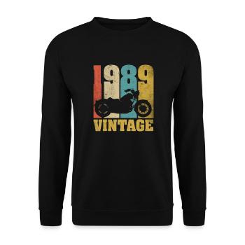 1989 Jahrgang Geburtstag Biker Motorrad Geschenk - Unisex Pullover - Schwarz - Vorne - Alina (178cm) & Michal (187cm)
