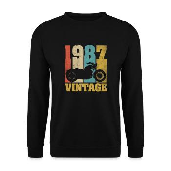1987 Jahrgang Geburtstag Biker Motorrad Geschenk - Unisex Pullover - Schwarz - Vorne - Alina (178cm) & Michal (187cm)