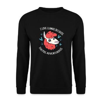 Love Llamas Because They're Adventurous Funny - Unisex Pullover - Schwarz - Vorne - Alina (178cm) & Michal (187cm)