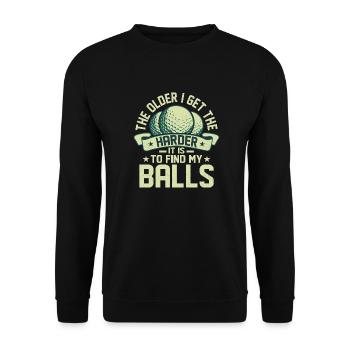 Plus je vieillis, plus il est difficile de trouver mes couilles - Sweat-shirt Unisexe - noir - Devant - Alina (178cm) & Michal (187cm)