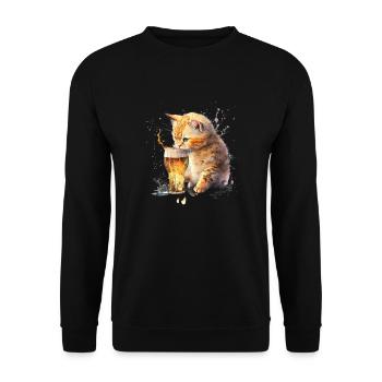 Cute cat enjoys a glass of beer - Unisex Sweatshirt - black - Front - Alina (178cm) & Michal (187cm)