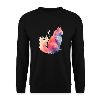 Rainbow Aqua Buntes Katzen-Design-Print-Shirt - Unisex Pullover - Schwarz - Vorne - Alina (178cm) & Michal (187cm)