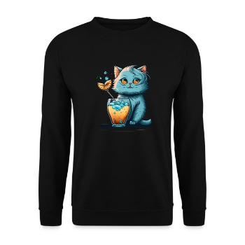Cute Cat mascot drinks a cocktail - Unisex Pullover - Schwarz - Vorne - Alina (178cm) & Michal (187cm)
