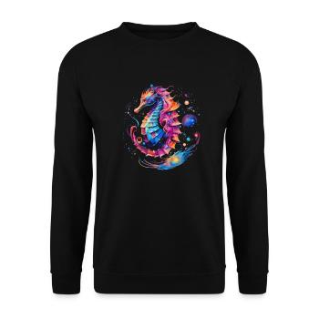 Conception d’hippocampe dans des couleurs vives animaux marins - Sweat-shirt Unisexe - noir - Devant - Alina (178cm) & Michal (187cm)