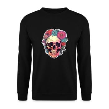 Human Skull & Flowers 3 - Unisex Sweatshirt - black - Front - Alina (178cm) & Michal (187cm)