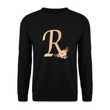 Buchstabe R mit Blumen - Unisex Pullover - Schwarz - Vorne - Alina (178cm) & Michal (187cm)
