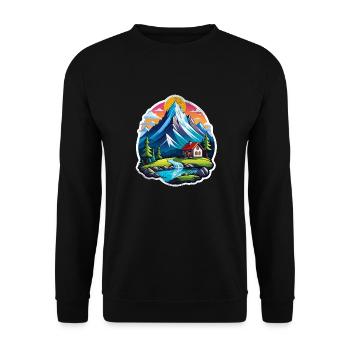 Mountain Nature Hiking Climbing Lake - Unisex Sweatshirt - black - Front - Alina (178cm) & Michal (187cm)