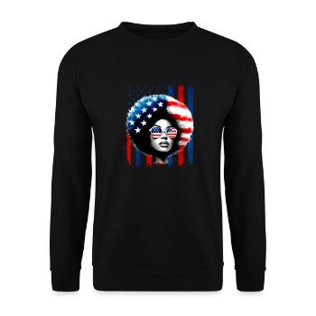 Schwarze Afroamerikanerinnen Patriotisches Unordentliches Brötchen - Unisex Pullover - Schwarz - Vorne - Alina (178cm) & Michal (187cm)