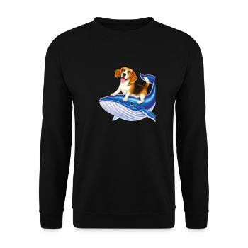 Funny comical cartoon of a Beagle riding a whale - Unisex Sweatshirt - black - Front - Alina (178cm) & Michal (187cm)
