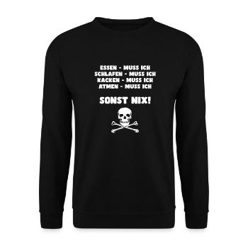 Lustiger Spruch - Essen Muss Ich - Unisex Pullover - Schwarz - Vorne - Alina (178cm) & Michal (187cm)