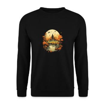 Herbstliche Landschaft - Unisex Pullover - Schwarz - Vorne - Alina (178cm) & Michal (187cm)