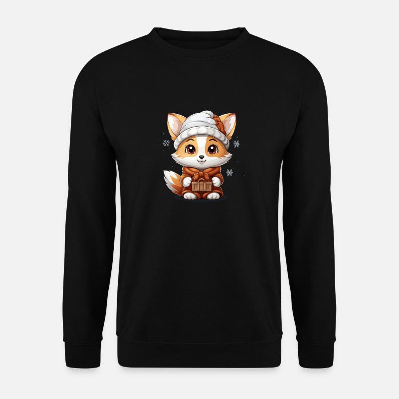 Fuchs Weihnachts Design - Kawaii Style - Unisex Pullover - Schwarz