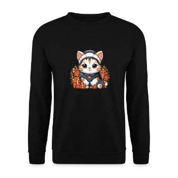 Design de Noël de chat - Style Kawaii - Sweat-shirt Unisexe - noir - Devant - Alina (178cm) & Michal (187cm)