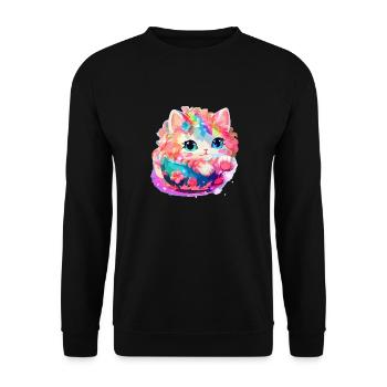 Chat - illustration - Sweat-shirt Unisexe - noir - Devant - Alina (178cm) & Michal (187cm)
