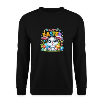 Happy Easter - Easter Bunny Illustration - Unisex Sweatshirt - black - Front - Alina (178cm) & Michal (187cm)