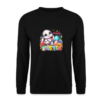 Happy Easter - Easter Bunny Illustration - Unisex Sweatshirt - black - Front - Alina (178cm) & Michal (187cm)