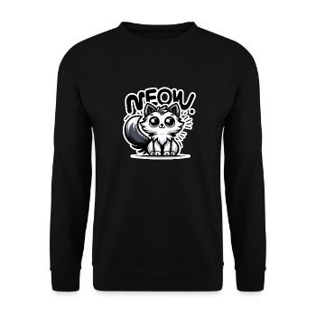 Meow - Katze Illustration - Unisex Pullover - Schwarz - Vorne - Alina (178cm) & Michal (187cm)