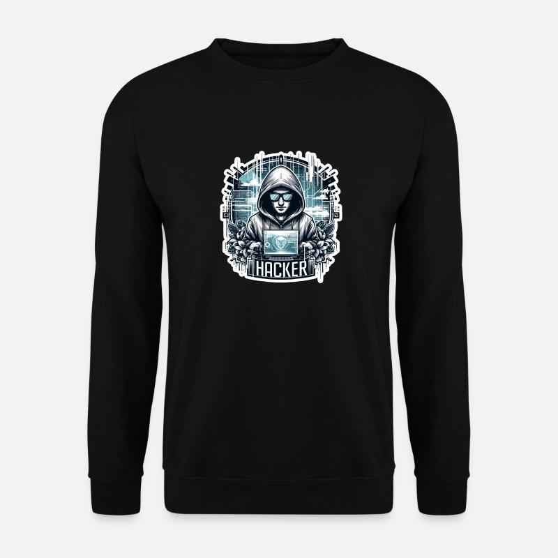 Hacker - Illustration - Unisex Pullover - Schwarz