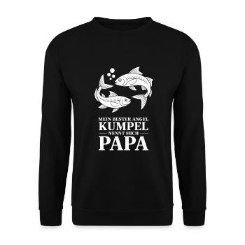 Angeln mit Papa. Papas Angelbuddy - Unisex Pullover - Schwarz - Vorne - Alina (178cm) & Michal (187cm)