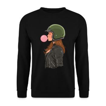 Coole Motorradfahrerin Bikerin kaut Kaugummi - Unisex Pullover - Schwarz - Vorne - Alina (178cm) & Michal (187cm)