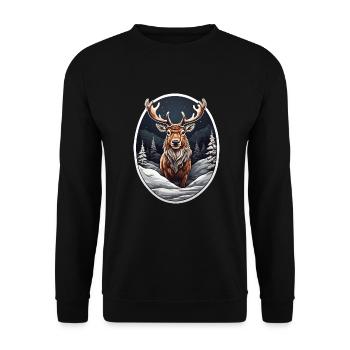 Rentiere im Schnee - Unisex Pullover - Schwarz - Vorne - Alina (178cm) & Michal (187cm)