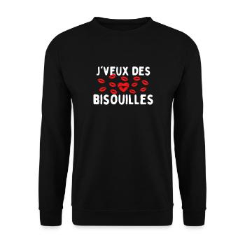 Je veux des bisouilles cadeau st valentin - Sweat-shirt Unisexe - noir - Devant - Alina (178cm) & Michal (187cm)