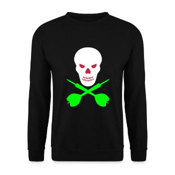 Schädel und überkreuzte Dartpfeile - Unisex Pullover - Schwarz - Vorne - Alina (178cm) & Michal (187cm)