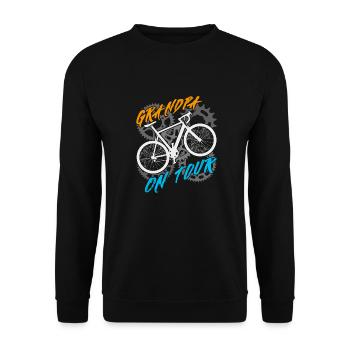 Opa auf Radtour Großvater fährt Fahrrad - Unisex Pullover - Schwarz - Vorne - Alina (178cm) & Michal (187cm)