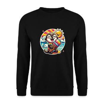 Hallo Sommer lustiger Otter mit großer Eistüte - Unisex Pullover - Schwarz - Vorne - Alina (178cm) & Michal (187cm)