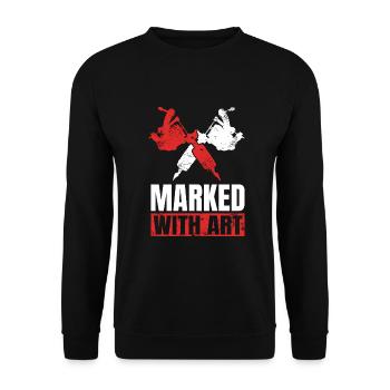 Markiert mit Art Tattooed Squads Saying - Unisex Pullover - Schwarz - Vorne - Alina (178cm) & Michal (187cm)