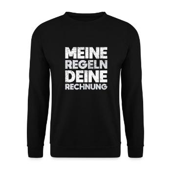 Meine Regeln, Deine Rechnung - Unisex Pullover - Schwarz - Vorne - Alina (178cm) & Michal (187cm)