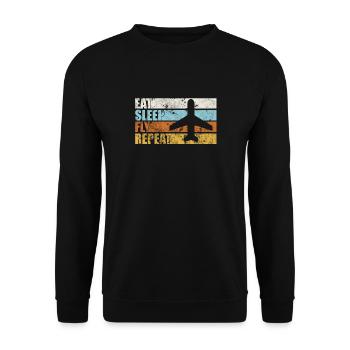 Manger le sommeil répète mouche. Équipage de cabine - Sweat-shirt Unisexe - noir - Devant - Alina (178cm) & Michal (187cm)