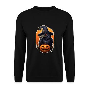 Krähe Rabe Halloween - Unisex Pullover - Schwarz - Vorne - Alina (178cm) & Michal (187cm)